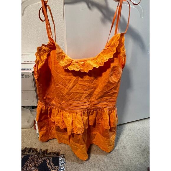 Anthropology orange fairy core boho flowy tank top with ruffles and bows - Picture 9 of 9